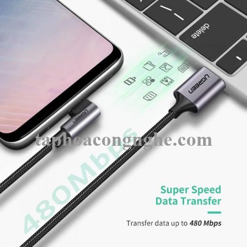 Ugreen 50940 0.5M 3A màu đen USB Type-C cáp bẻ góc 90 độ US284 30050940